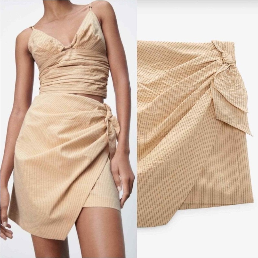 Zara Clubwear Draped Pinstripe Asymmetric Skirt Set Resortwear Feminine Size S - Picture 2 of 7